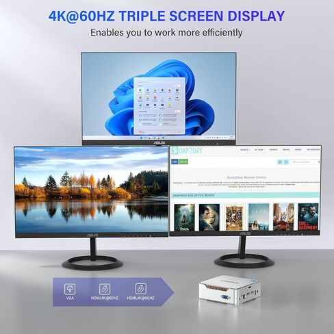 KAMRUI Mini PC، Intel Alder Lake الثاني عشر - N95 حتى 3.4 جيجا هرتز، ذاكرة وصول عشوائي 16 جيجا بايت + 1 تيرابايت M.2 SSD، كمبيوتر صغير يدعم 2.5 بوصة SATA SSD، WiFi 2.4G/5G، Bluetooth4.2، شاشة ثلاثية، كمبيوتر مكتبي صغير موثوق بدقة 4K in Kuwait