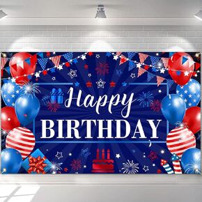Mocsicka 4th of July Birthday Backdrop Banner Red White and Blue Birthday Bday Party Decorations Background American Flag Patriotic Independence Day Birthday Banner
