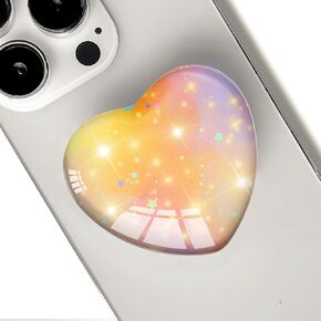 Expandiing Cell Phone Grip Heart Shape Glass Finger Holder for Smartphones, Cellphone Collapsible Stand - Orange Glitter