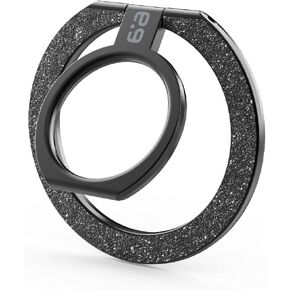 PureGear Magnetic Phone Grip Ring Stand, Magnetic Phone Ring Holder for MagSafe iPhone 16, 16Pro, 16Plus, 16ProMax, 15, 15Plus, 14, 13, 12, Adjustable Kickstand (Brushed Black with Black Glitter)