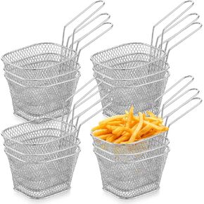 12 Pcs Mini Square Fry Basket Bulk Stainless Steel French Fry Holder Food Baskets for Serving Fryer Container with Handle Reusable Small Deep Fryer Holder for Home Kitchen Decor (Silver)