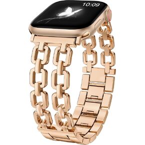 Wearlizer Compatible with Apple Watch Bands 41/40/38/44/45/46/49/42mm Women, Dressy Fancy Metal Chain Pretty Strap Designer Gold Silver Link Bracelet for iWatch Ultra SE Series 10 9 8 7 6 5 4 3 2 1