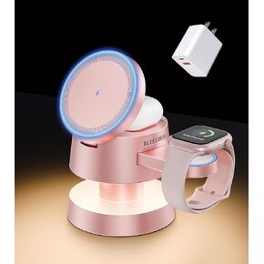 4-in-1 Magnetic Wireless Charging Station for iPhone 16/15/14/13 Pro Max, with Night Light Wireless Charging Station Fast Charging for Apple Watch, AirPods & Multiple Devices