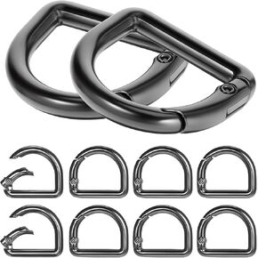 10Pcs Metal Spring D Rings Small D Ring Carabiner Clips Metal Tiny Keychain Spring Key Hooks Round Carabiner D Rings Hook Backpack Clips Key Ring Clip for Belt Handbag Strap Car Keyring(Black)