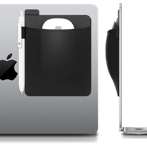 Lacdo Stick-On Wireless Mouse Pouch Holder for Laptop, Case for Magic Mouse, Sleeve with Reusable Adhesive, No Glue Residue, Sticky Storage Bag Case Pocket, for iPad MacBook Computer, Black
