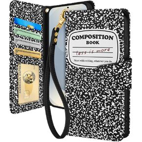 Toycamp for Samsung Galaxy S24 Ultra Wallet Case with Wrist Strap - Leather Flip Folio Phone Case with RFID Blocking 4 Card Slots Galaxy S24 Ultra Funda Cute Aesthetic for Women Lady, Black Sun Moon