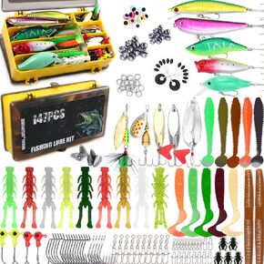 𝗘𝗫𝗔𝗨𝗥𝗔𝗙𝗘𝗟𝗜𝗦 Fishing Gear Fishing Lures Kit 147Pcs Tackle Box Minnow Crankbait Spinnerbaits VIB Jigs Hooks Paddle swimbaits Spoon Jigs, Weights Accessories Bass Lure Fishing Bait Gifts