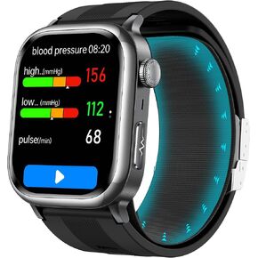 Blood Pressure Smart Watch with Air Pump Air Bag, Voice Broadcast, Data Sharing, 2.06" AMOLED Fitness Tracker, 24/7 Heart Rate/Blood Oxygen/Sleep,SOS Botton,Answer/Make Call.