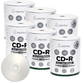 Smartbuy 600-disc 700mb/80min 52x CD-R Silver Inkjet Hub Printable Blank Recordable Media Disc