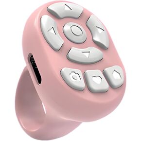 Rechargeable Fingertip Wireless Bluetooth Remote Control Scrolling Ring, RC Page Turner Music Video Camera Shutter for iPhone Android (Pink)