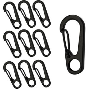 Pack 10pcs Mini 1-inch Black Carabiner Clip, Durable and Heavy Duty Clips with Metal Spring Wiregate Hook and Little Eye Hole for Keychain Backpack Clasps Paracord