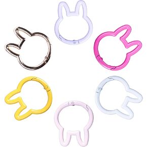 6Pcs Rabbit Shaped Keychain Clips,Multicolor Carabiner Keychain Clips Aluminum Ring Clips for Keychains, Water Bottle, Bags Fishing Hiking Traveling