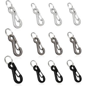 12sets Small Carabiner Clips，Metal Tiny Spring Snap Hook Carabiner Keychain Clip Paracord Clips for Camera Strap, Flashlight, Outdoor Hiking Fishing Camping