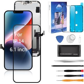 شاشة لجهاز iPhone 14 (A2881 ، A2882 ، A2883 ، A2884 ، A2649) استبدال الشاشة 6.1 '3D Touch LCD مجموعة أرقام أرقام أرقام ، لاصق مقاوم للماء ، زجاج مقسى 10D ، أدوات ...