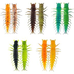 2inch Hellgrammite Fishing Lures, Dual-Color Body & Glitter, Super Realistic Soft Plastic Fishing Lures for Ned Jig Drop Shot Rig, Qty 75PCS