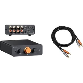 Fosi Audio 2RCA to 2RCA Cable 3.9Ft and Fosi Audio P4 Mini Preamp with 3 RCA Inputs, Home Audio Stereo Pre amp for Amplifier/Active Subwoofer/Speakers