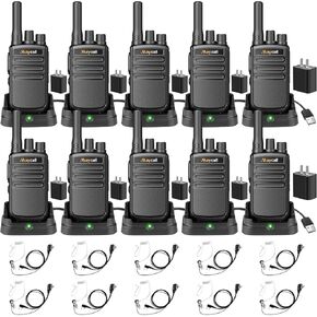 558 10 Pack Walkie Talkie Long Range Two Way Radio for Adults with Earpieces FRS 2 Way Radio Type C Portable 16 Channel USB Charging Base 1200mAh for Cruise Hiking Hunting Skiing