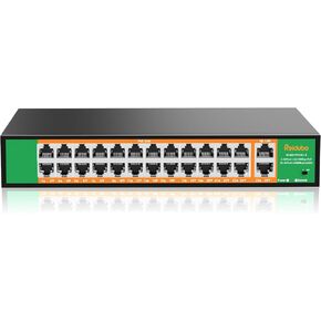 16 Port PoE Switch, 16 PoE+ 100Mbps Ports with 2 Gigabit Uplink, 300W Built-in Power, Support IEEE802.3af/at, Fanless, Rack Mount, Unmanaged Plug and Play Network Switch