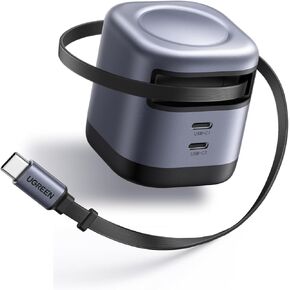 UGREEN 45W 3 in 1 Compact GaN Charger, Retractable USB C Fast Wall Charger with Foldable Plug, Compatable for iPhone 16/15/14/13/12/11 Series, Galaxy, Pixel, iPad, Space Grey