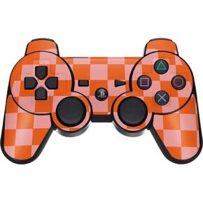Skinit Decal Gaming Skin Compatible with PS3 Dual Shock Wireless Controller - Originally Designed Orange Checkered Design
