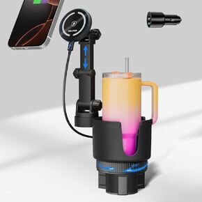 Ohlpro for Magsafe Car Charger Cup Mount ، 15 واط ، حامل هاتف Fast Wireless Magnetic Charging For iPhone 16 15 14 13 12 سلسلة ، قابلة للتعديل مع قاعدة كوب كبيرة ، وعملية واحدة ، أسود ،
