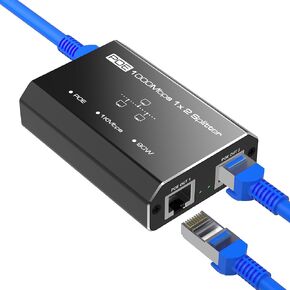 PoE Splitter, 2 Port Gigabit PoE Switch, Network Hub 1 in 2 Out, Supports IEEE 802.3at/af (POE+/POE) Standards, Power Over Ethernet, Dual RJ45 Splitter for Cat5e/6/7/8 Cable, Distance Up to 328 Ft.