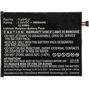 Synergy Digital Tablet Battery, Compatible with Alcatel Joy Tab Tablet, (Li-Pol, 3.85V, 4000mAh) Ultra High Capacity, Replacement for Alcatel TLp040J1 Battery
