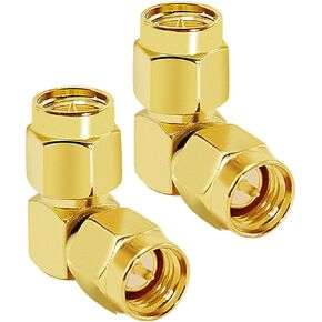 SMA Coax Adapter 90 Degree Coaxial Connector SMA Male to Male Right Angle Connector Gold Plated Cable Adapter for WiFi/Antenna/Two-Way Radio/FPV Drone 2PCS