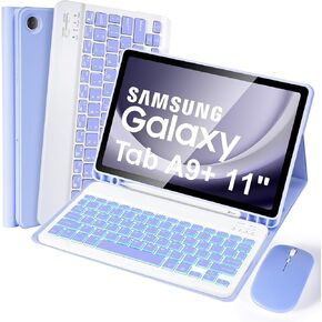 SOPPY Backlit Keyboard Case with Mouse for Samsung Galaxy Tab A9+ / A9 Plus 11 Inch 2023 (SM-X210/X215/X216/X218), Slim Cover with Detachable Wireless Keyboard for Galaxy Tab A9 Plus 11", Black