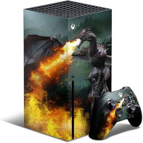 ZOOMHITSKINS Compatible with X1 Series X, Dragon Fire Medieval Beast Green Dark, Durable, Bubble-free, Goo-free, Made in USA