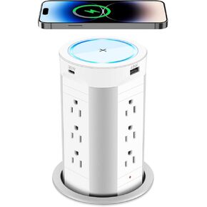 4-inch Pop Up Outlet for Countertop with 45W USB,17-in-1 Desktop Power Strip with 15W Wireless Charger,12 Outlets 4 USB Ports,15Amp Tamper Resistant Receptacle for Home Office Kitchen White
