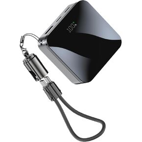 T-CORE Portable Charger, Small 22.5W 10000mAh Power Bank with Built-in USB-C Cable & Lanyard, Mini Battery Pack USB-C Input/Output Fast Charging, Travel Essential for iPhone, Samsung, iPad
