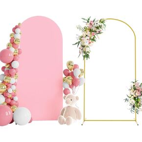 Wokceer Arch Backdrop Stand and 7.2FT Wedding Arch Cover Bundle for Wedding Ceremony Birthday Party Pink-A