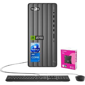 HP Envy AI Copilot Business Desktop, Intel Core i7-14700, NVIDIA GeForce RTX 3050, 32GB RAM, 1TB SSD, RJ45, Wi-Fi 6, Windows 11 Home, Black, with ADATA 512GB External SSD Bundle