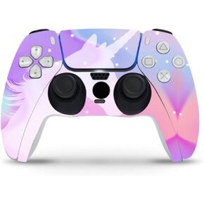 ZOOMHITSKINS Compatible with PS5 Controller Skin, Vinyl for Durable & Fit, Unicorn Pink Blue Rainbow Cloud Fantasy, Easy to Use, Bubble-free, Precisely Cut