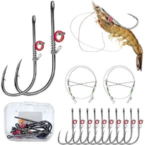 6Pcs Fishing Hooks-Live Shrimp Fixed Hooks Carbon Steel Barbed with Holes,2/3/4Catfish Bass Fishing Hooks (#2/#3/#4 6Pcs)