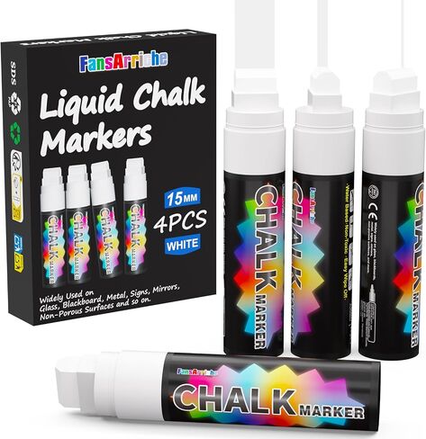 FansArriche Window Markers - 15mm Jumbo - 8 Pack of Neon Chalk Pens - Liquid Chalk Bright Car Markers, Chalkboard Markers for Windows, Blackboard, Glass, Signs, 3-in-1 nib in Kuwait
