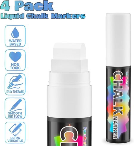 FansArriche Window Markers - 15mm Jumbo - 8 Pack of Neon Chalk Pens - Liquid Chalk Bright Car Markers, Chalkboard Markers for Windows, Blackboard, Glass, Signs, 3-in-1 nib in Kuwait
