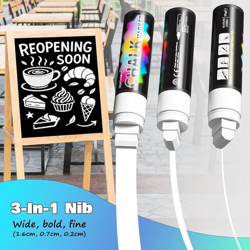 FansArriche Window Markers - 15mm Jumbo - 8 Pack of Neon Chalk Pens - Liquid Chalk Bright Car Markers, Chalkboard Markers for Windows, Blackboard, Glass, Signs, 3-in-1 nib in Kuwait