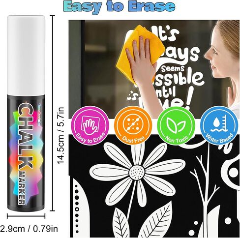 FansArriche Window Markers - 15mm Jumbo - 8 Pack of Neon Chalk Pens - Liquid Chalk Bright Car Markers, Chalkboard Markers for Windows, Blackboard, Glass, Signs, 3-in-1 nib in Kuwait