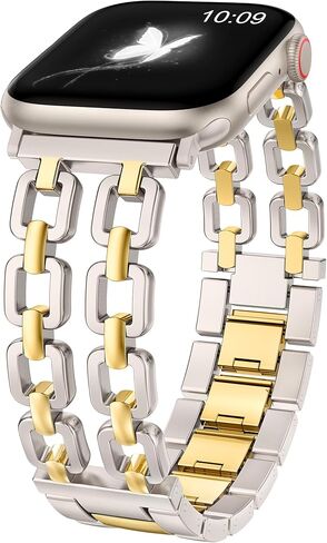 Wearlizer متوافق مع نطاقات Apple Watch 41/40/38/44/45/46/49/42 ملم ، وسلسلة معادن فاخرة ، مصمم حزام جميل سوار Silver Link لـ IWatch Ultra SE 10 9 8 7 5 4 3 2 1 1 in Saudi Arabia