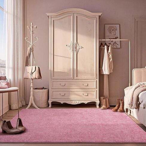 سجادة منطقة لغرفة النوم، سجاد وردي اللون مقاس 4 × 6 أقدام مع رغوة الذاكرة لغرفة النوم في غرفة المعيشة، سجادة أشعث منفوشة قابلة للغسل للفتيات وغرفة الأطفال وعطلة عيد الميلاد in Kuwait