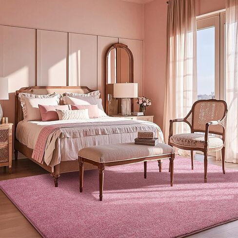 سجادة منطقة لغرفة النوم، سجاد وردي اللون مقاس 4 × 6 أقدام مع رغوة الذاكرة لغرفة النوم في غرفة المعيشة، سجادة أشعث منفوشة قابلة للغسل للفتيات وغرفة الأطفال وعطلة عيد الميلاد in Kuwait