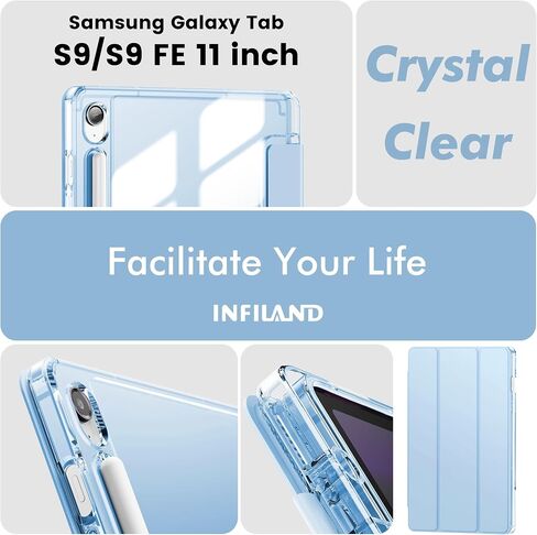 INFILAND Case for Samsung Galaxy Tab S10 FE/ S9 FE 5G 10.9 Inch/Tab S9 11 Inch with S Pen Holder, Slim Clear Protective Cover Support Auto Wake/Sleep (Blue) in Saudi Arabia