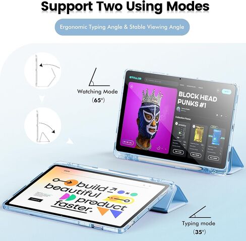 INFILAND Case for Samsung Galaxy Tab S10 FE/ S9 FE 5G 10.9 Inch/Tab S9 11 Inch with S Pen Holder, Slim Clear Protective Cover Support Auto Wake/Sleep (Blue) in Saudi Arabia