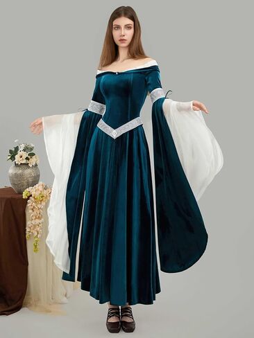 فستان عصر النهضة في العصور الوسطى، فستان Elf Clothing Rretro بأكمام من الشيفون in Saudi Arabia