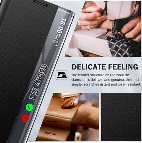 حالة الهاتف لـ Samsung Galaxy S21 5G Case ، Clear View Luxury Slim Mirror لحالة Galaxy S21 مع Kickstand ، وغطاء وقائي من الجلد الصلب من Samsung S21 ، الأسود in Saudi Arabia