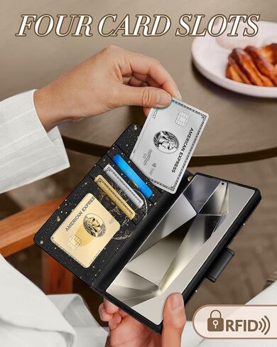 Toycamp for Samsung Galaxy S24 Ultra Wallet Case with Wrist Strap - Leather Flip Folio Phone Case with RFID Blocking 4 Card Slots Galaxy S24 Ultra Funda Cute Aesthetic for Women Lady, Black Sun Moon in Saudi Arabia