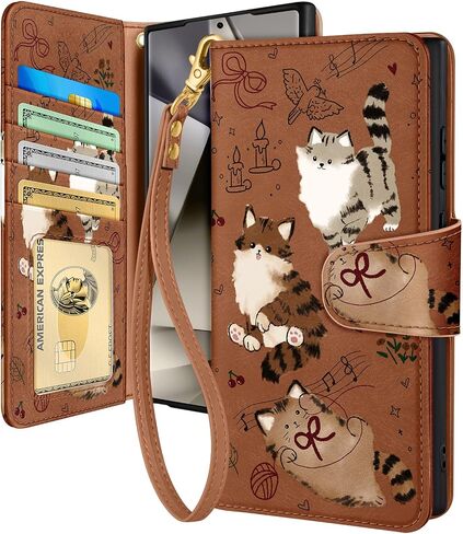 Toycamp for Samsung Galaxy S24 Ultra Wallet Case with Wrist Strap - Leather Flip Folio Phone Case مع RFID LOCKING 4 فتحات بطاقة Galaxy S24 Ultra Funda جمالية لطيفة للسيدة ، Black Sun Moon in Kuwait