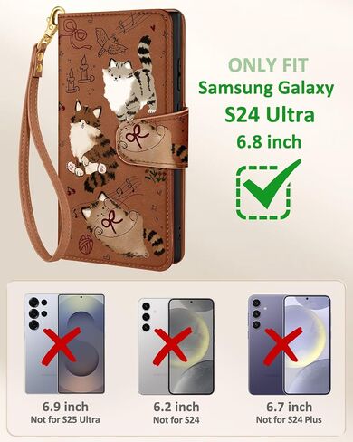 Toycamp for Samsung Galaxy S24 Ultra Wallet Case with Wrist Strap - Leather Flip Folio Phone Case مع RFID LOCKING 4 فتحات بطاقة Galaxy S24 Ultra Funda جمالية لطيفة للسيدة ، Black Sun Moon in Kuwait